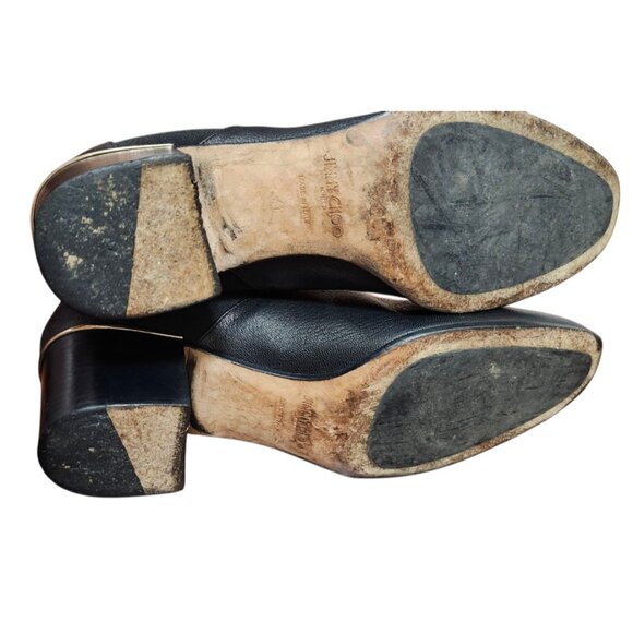 Jimmy Choo Black Leather Chelsea Ankle Boots US10/EU41 Gold Heel Accent Slip-On - Picture 11 of 13